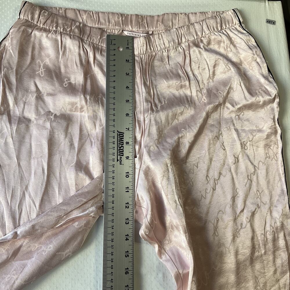 Victoria's Secret Women Sleepwear L Pink Pajama Pants Satin Script Logo 30”Insea - Picture 5 of 10